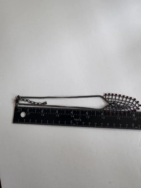 Givenchy Black Mesh Necklace Red Bead Fringe Gothic Bib Statement Signed - Picture 9 of 10